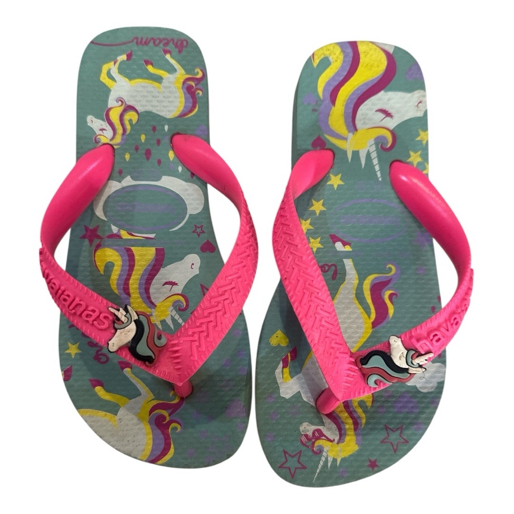 Havaianas Kids Flip Flops - Pink and Green Unicorn Design